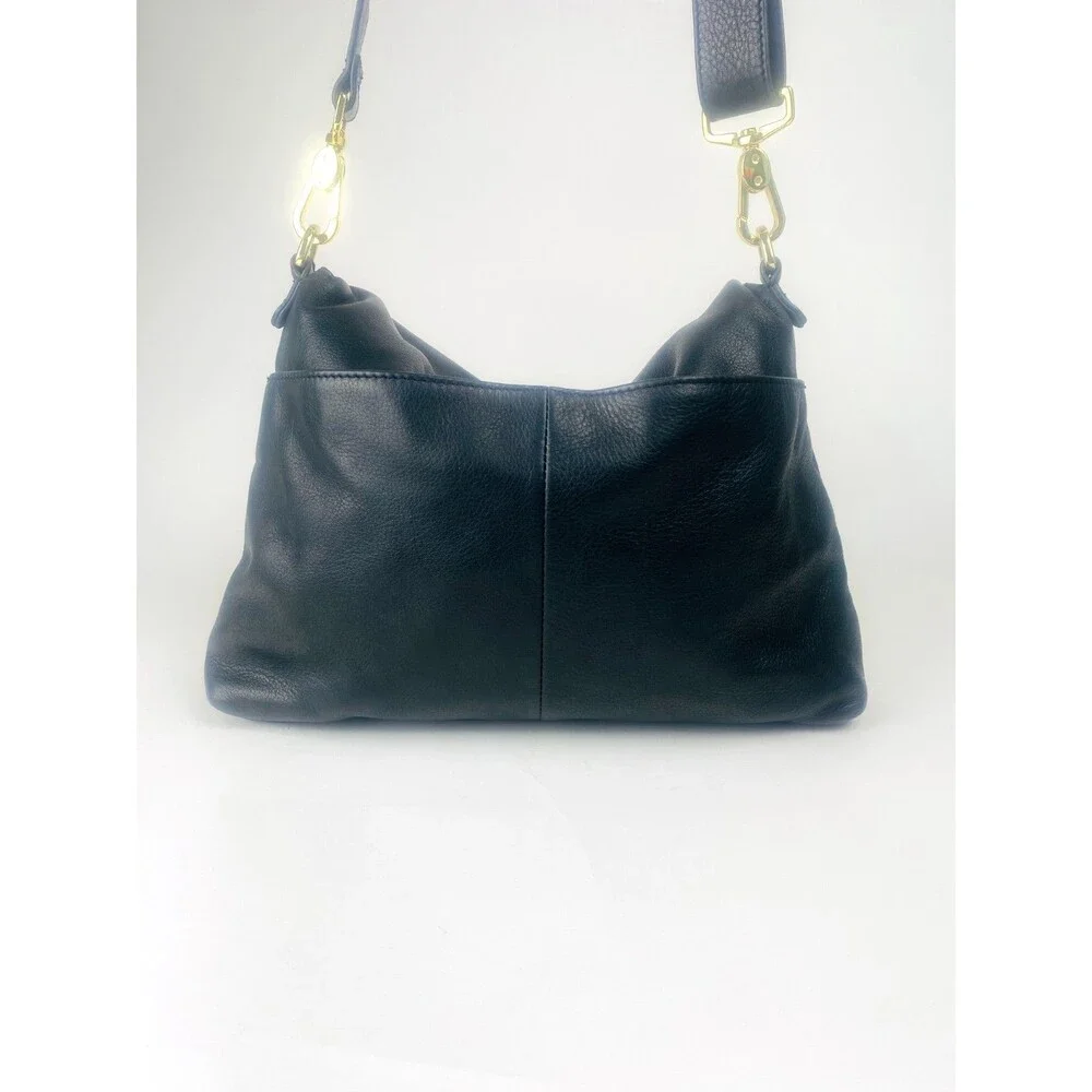 Margot Mickey Black Pebbled Leather Foldover Shoulder Bag Gold Hardware Slouchy